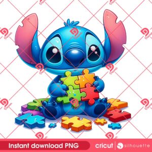 Stitch Autism Awareness PNG, Stitch With Puzzle Peace PNG