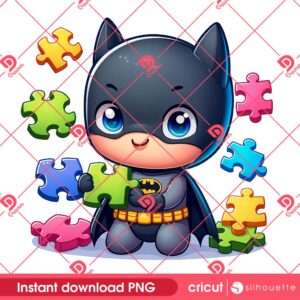 Superhero Batman Autism Puzzle Peace PNG, Autism Awareness Cute Superhero PNG