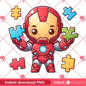 Superhero Ironman Autism Puzzle Peace PNG, Autism Awareness Cute Superhero Iron Man PNG