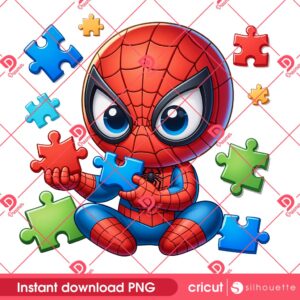Superhero Spiderman Autism Puzzle Peace PNG, Autism Awareness Cute Superhero Spiderman PNG
