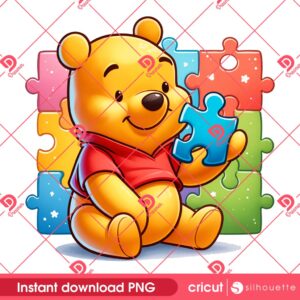 Winnie The Pooh Autism Awareness PNG, Pooh Bear With Puzzle Peace PNG