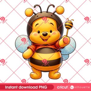 Winnie Pooh Bee Outfit PNG, Cute Pooh In Bee Costume PNG