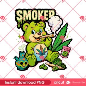 420 Smoker Care Bear PNG, Funny Cannabis Weed Bear PNG Design, Stoner Cartoon Bear 420 Smoking PNG