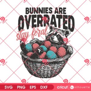 Bunnies Are Overrated Stay Feral SVG PNG, Funny Easter Raccoon Graphic PNG SVG, Feral Easter Design SVG PNG