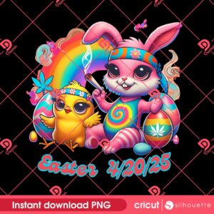 Bunny And Chick Happy 420 Easter PNG, Bunny And Chicken Smoking Weed Cannabis PNG