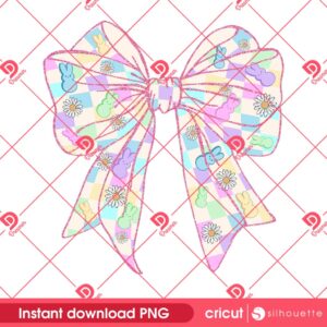 Checkerboard Pastel Bow Easter PNG, Happy Easter Day Coquette Bow PNG