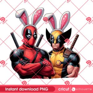 Deadpool And Wolverine Bunny Easter PNG, Happy Easter Day Superhero Movie PNG