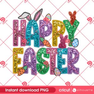Happy Easter Sparkly Faux Sequins PNG, Easter Day Trendy Design PNG, Glitter Easter PNG