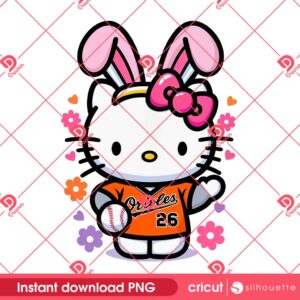 Hello Kitty Baltimore Orioles Bunny Easter PNG, Easter 2025 MLB Orioles Baseball Hello Kitty PNG