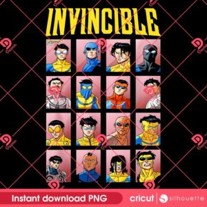 Invincible Character Grid PNG, Comic Book Superhero Portraits PNG