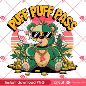 Puff Puff Pass Stoner PNG, 420 Teddy Bear PNG, Teddy Weed Cannabis 420 PNG