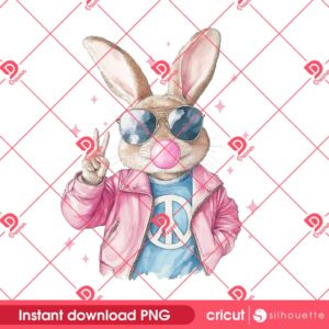 Retro Easter Bunny Blowing Bubble PNG, Easter Day 2025 PNG