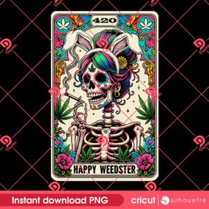 Skeleton Happy Weedster 420 PNG, Easter Skeleton Smoking Weed Tarot Card PNG, Witchy Weed Pot Easter PNG