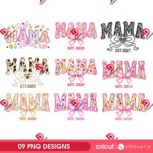 Bundle Mama Coquette Bow EST 2025 PNG, Mothers Day 2025 PNG, Mom Coquette Bow Bundle PNG