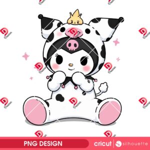 Cow Kuromi PNG Design, Kuromi Wearing A Cute Cow Outfit PNG Design