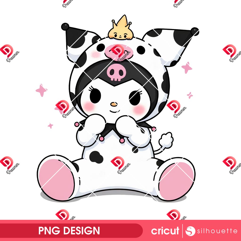 Cow Kuromi PNG Design, Kuromi Wearing A Cute Cow Outfit PNG Design 2 Cow Kuromi PNG Design, Kuromi Wearing A Cute Cow Outfit PNG Design