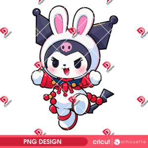 Cute Bunny Kuromi PNG, Kuromi Wearing Rabbit Outfit PNG
