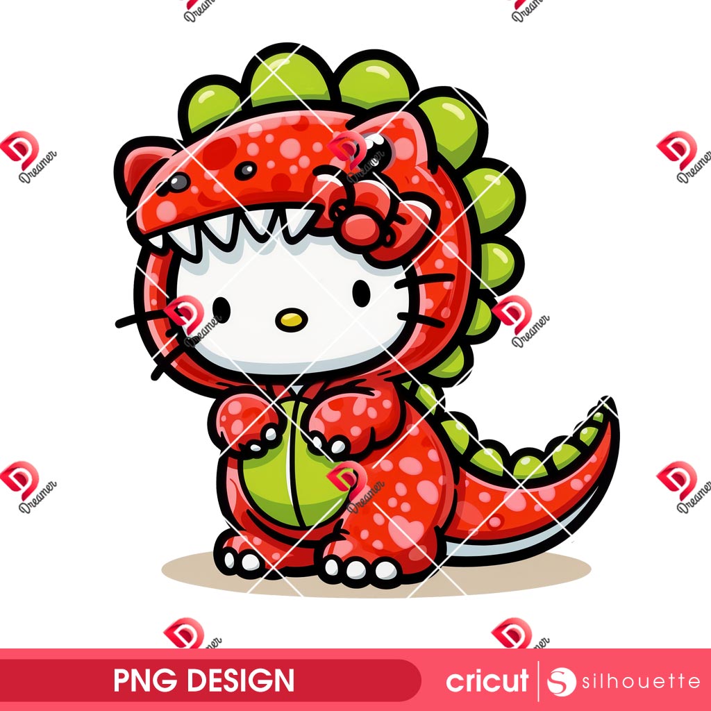 Cute Hello Kitty Wearing Dinosaur Outfits PNG, T-Rex Hello Kitty PNG 1 Cute Hello Kitty Wearing Dinosaur Outfits PNG, T-Rex Hello Kitty PNG