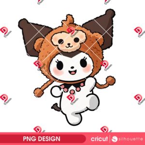 Cute Monkey Kuromi Design PNG, Kuromi Wearing A Monkey Outfit PNG