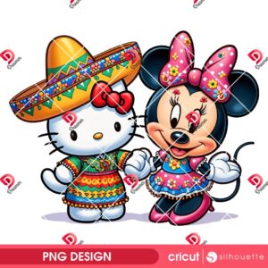 Hello Kitty With Minnie Mouse Mexican PNG, Cinco De Mayo Minnie And Hello Kitty PNG