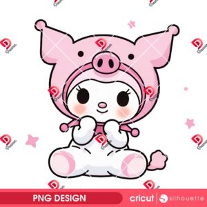Kuromi Piglet PNG, Kuromi Wearing A Piglet Outfit PNG Design