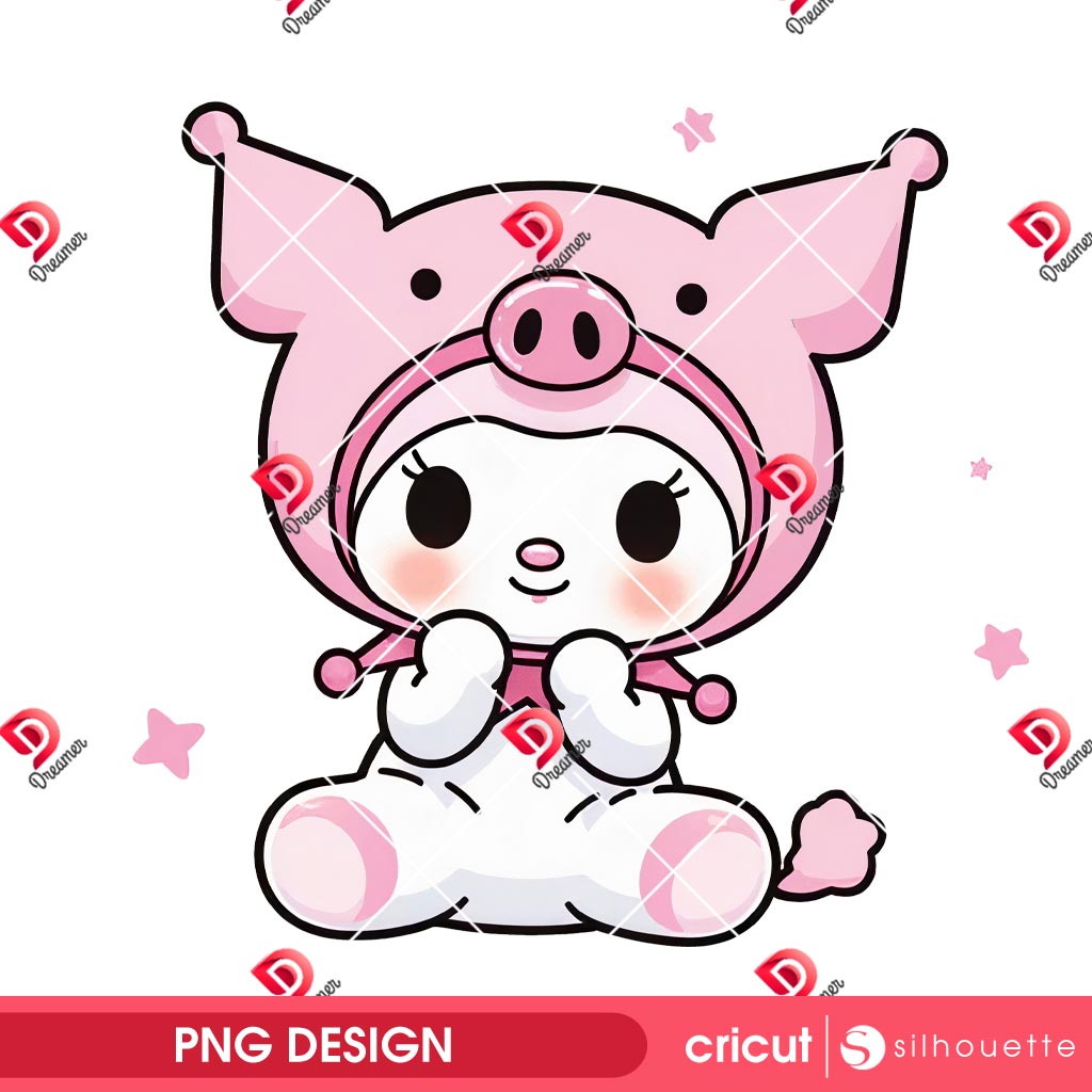 Kuromi Piglet PNG, Kuromi Wearing A Piglet Outfit PNG Design 2 Kuromi Piglet PNG, Kuromi Wearing A Piglet Outfit PNG Design
