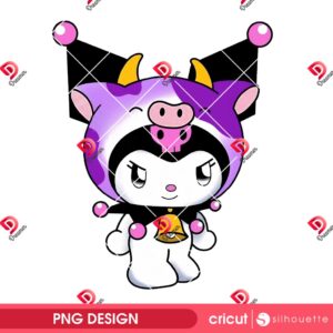 Kuromi Wearing A Animal Outfit PNG, Cute Kuromi Cartoon PNG, Kuromi Cow PNG