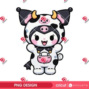 Kuromi Wearing A Cute Cow Outfit PNG, Cute Cow Kuromi PNG Design