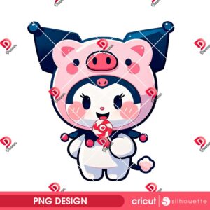 Kuromi Wearing A Cute Piglet Outfit PNG, Piglet Kuromi PNG Design