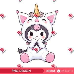 Kuromi Wearing A Cute Unicorn Outfit PNG, Piglet Unicorn PNG Design