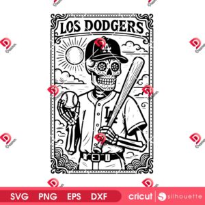 Los Dodgers Skeleton Player Tarrot Card SVG PNG, Baseball Skeleton LA Dodgers SVG PNG