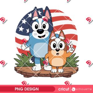 Bandit Heeler And Bingo US Flag America PNG, Independence Day Bluey Cartoon PNG