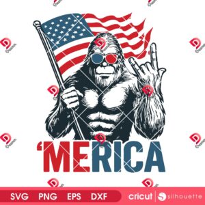 Bigfoot Merica SVG PNG Design, Rock American Flag Patriotic SVG PNG, 4th Of July SVG PNG