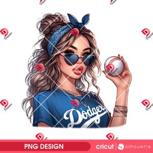 Chicana Messy Bun LA Dodgers PNG, Cute Girl Los Angeles Dodgers Baseball PNG