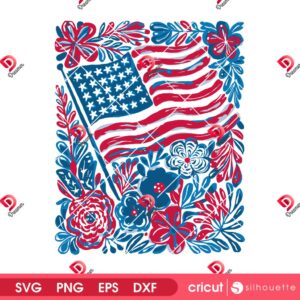 Floral American Flag Design SVG PNG, Patriotic 4th of July Flower SVG PNG