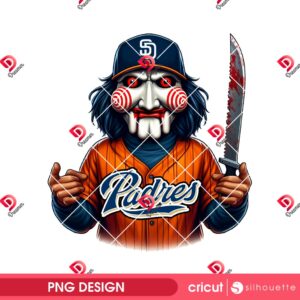 Jigsaw Billy the Puppet SD Padres PNG, Horror Saw Billy San Diego Padres Baseball PNG