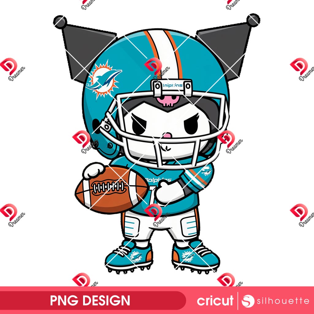 Bundle Miami Dolphins PNG Design, NFL DolphinsFootball PNG Bundle, Bundle NFL Team 4 Kuromi Miami Dolphins Player PNG, Kuromi NFL Football Dolphins PNG