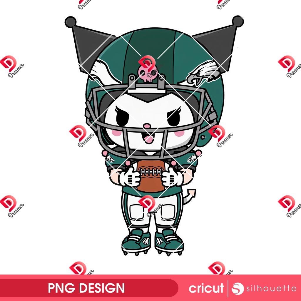 Bundle Philadelphia Eagles PNG Design, NFL Eagles Football Characters PNG Bundle 10 Kuromi Philadelphia Eagles Player PNG, Kuromi NFL Football Eagles PNG