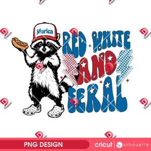 Red White And Feral America Flag PNG, Funny Raccoon 4th Of July PNG, Feral Hotdog Raccoon PNG
