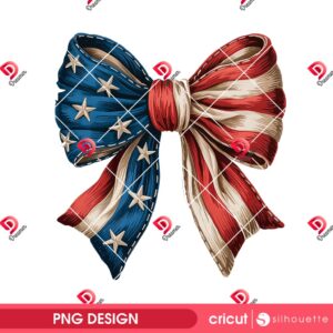 Retro American Patriotic Coquette Bow PNG, US Flag Bow Independence Day PNG, 04th Of July Coquette Bow PNG
