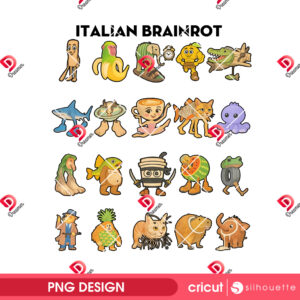 Tung Tung Tung Sahur PNG, Italian Brainrot Meme PNG Design, Brainrot All Characters PNG Design