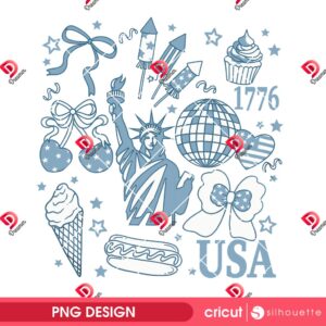 Vintage America Coquette Independence Day PNG, Preppy 4th Of July PNG, Girly Memorial Day PNG Design