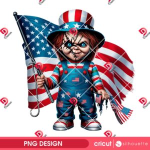 America Chucky Doll PNG, Funny Horror Characters 4th Of July PNG