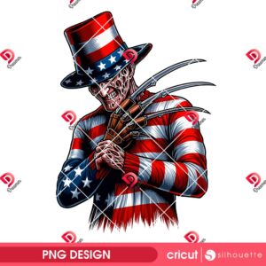 America Freddy Krueger PNG, Funny Horror Characters 4th Of July PNG