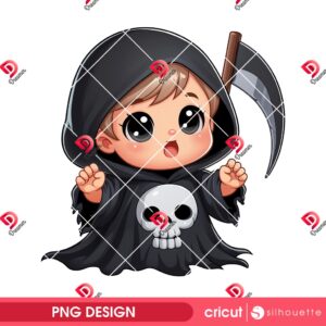 Baby Grim Reaper PNG, Baby Horror Character Halloween PNG, Halloween 2025 PNG