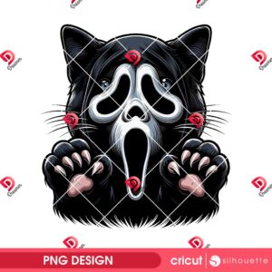 Black Cat Dressed Up As Ghostface PNG, Horror Ghostface Scream Black Cat PNG, Halloween 2025 PNG