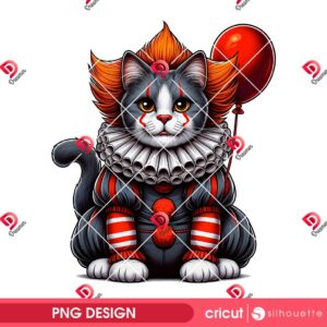 Black Cat Dressed Up As Pennywise PNG, Horror Black Cat Halloween 2025 PNG