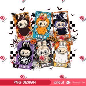 Checkered Labubu Doll Monsters Halloween PNG, Labubu Cards Horror Halloween PNG
