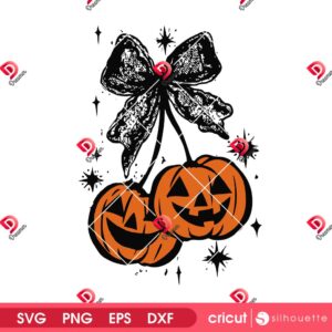 Cherries Pumpkin Coquette SVG PNG, Pumpkin Halloween Season SVG PNG, Fall Halloween Coquette Bow SVG PNG