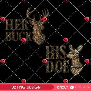 Couple His Doe Her Buck PNG Design, Deer Hunting Couples PNG
